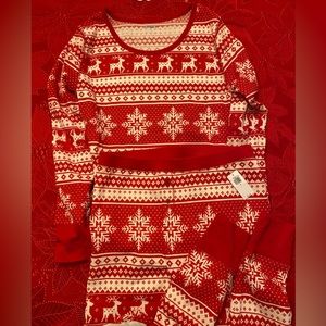Old navy thermal pajama set red/white w/snowflakes/reindeer
